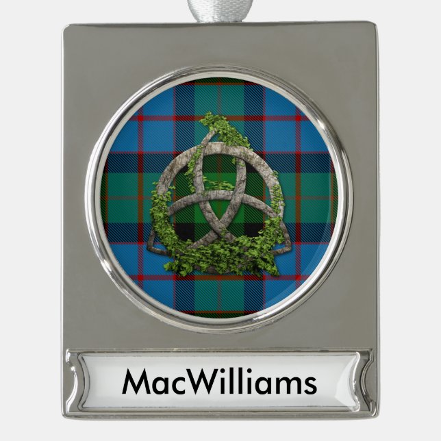 MacWilliams Tartan und Celtic Trinity Knot Banner-Ornament Silber (Vorderseite)