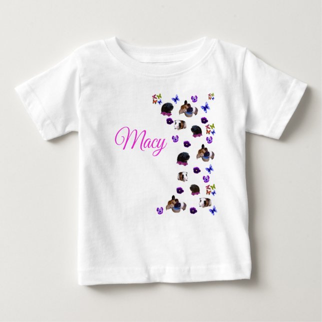 Macy, Name, mit Guinea Schweine und Stiefmütterche Baby T-shirt (Vorderseite)