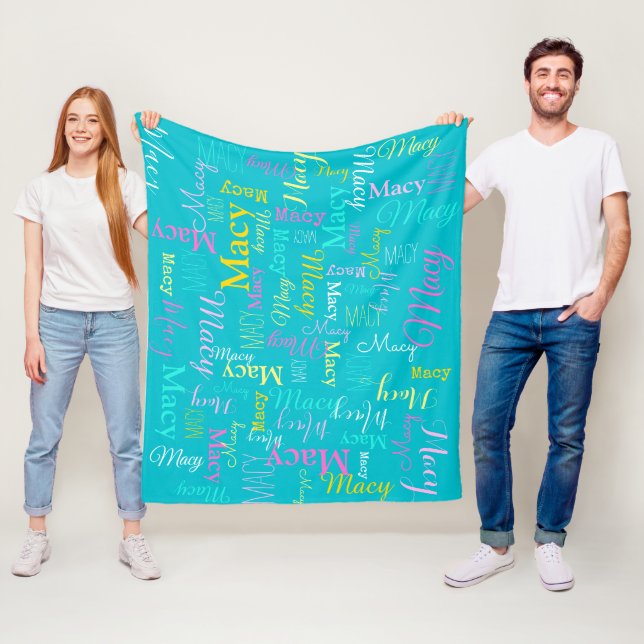 Macy personalisierter kurzer Name Aqua rosa Decke (Beispiel)