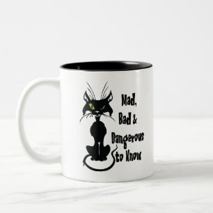 Mad, Bad & Dangerous to Know, schwarze Katze Zweifarbige Tasse