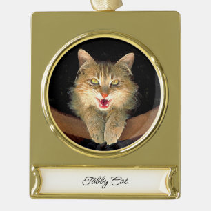 Mad Cat Painting - Niedliche Original Cat Art Banner-Ornament Gold