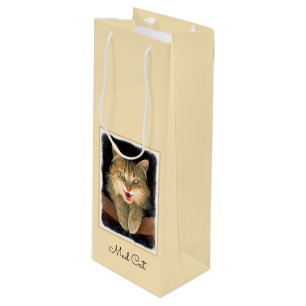 Mad Cat Painting - Niedliche Original Cat Art Geschenktüte Für Weinflaschen