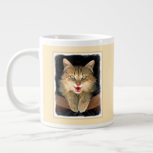 Mad Cat Painting - Niedliche Original Cat Art Jumbo-Tasse (Links)