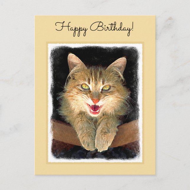 Mad Cat Painting - Niedliche Original Cat Art Postkarte (Vorderseite)