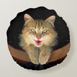 Mad Cat Painting - Niedliche Original Cat Art Rundes Kissen