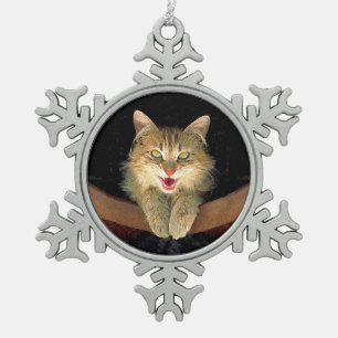 Mad Cat Painting - Niedliche Original Cat Art Schneeflocken Zinn-Ornament