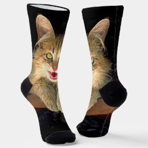 Mad Cat Painting - Niedliche Original Cat Art Socken