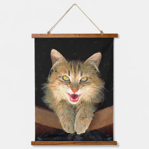 Mad Cat Painting - Niedliche Original Cat Art Wandteppich Mit Holzrahmen