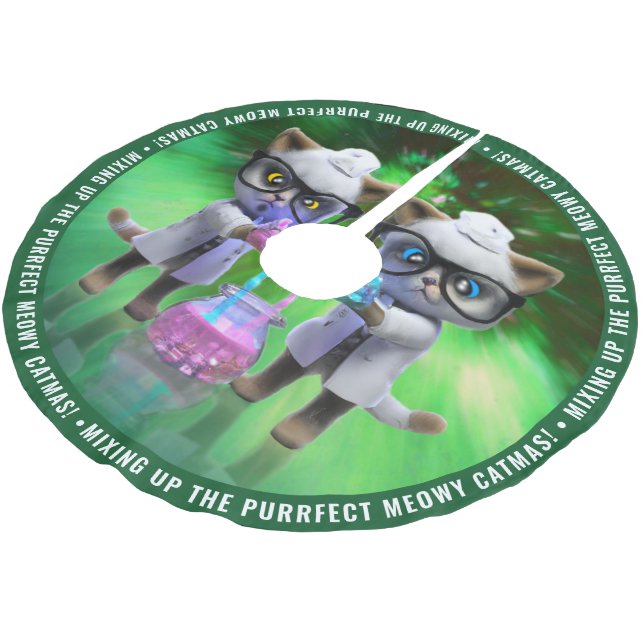 Mad Cat Scientists vermischen Purfect Meowy Catmas Polyester Weihnachtsbaumdecke (Schrägansicht)