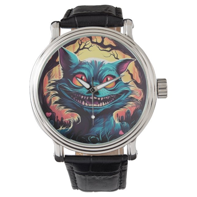 Mad Cheshire Cat Alice im Wunderland Armbanduhr (Vorderseite)