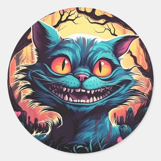 Mad Cheshire Cat Alice im Wunderland Runder Aufkleber (Vorderseite)