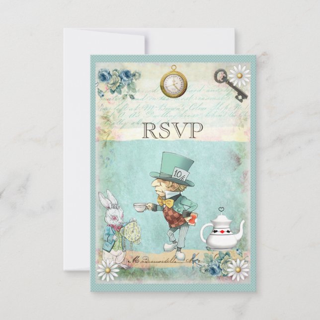 Mad Hatter Alice im Wunderland UAWG RSVP Karte (Vorderseite)