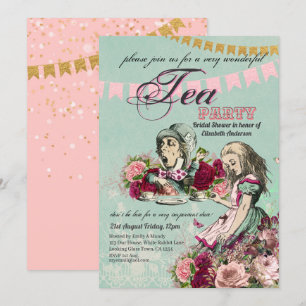Mad Hatter Alice Vintag Tee Party Brautparty Einladung