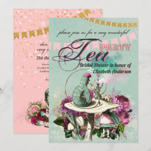 Mad Hatter Alice Vintag Tee Party Brautparty Einladung