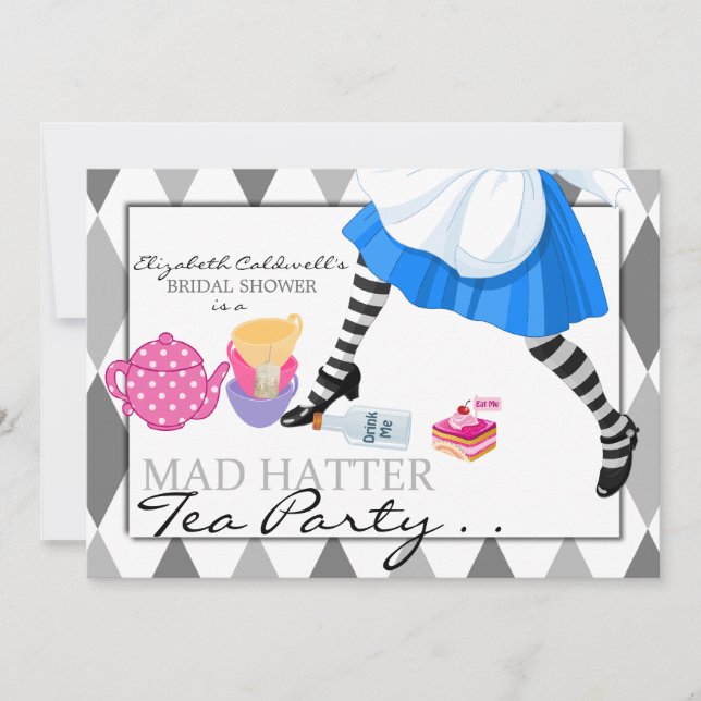 Mad Hatter Brautparty Tee Party Einladung (Vorderseite)