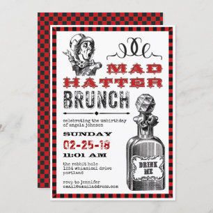 Mad Hatter Brunch Party auf Weiß Einladung