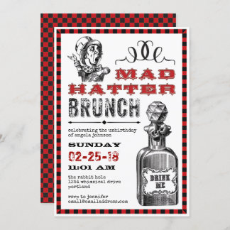 Mad Hatter Brunch Party auf Weiß Einladung