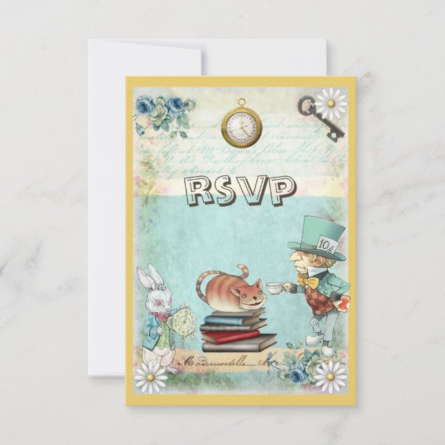 Mad Hatter & Cat UAWG Bringen Sie eine Babydusche RSVP Karte (Vorderseite)