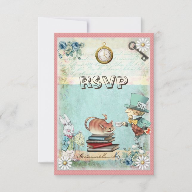 Mad Hatter & Cat UAWG Bringen Sie eine Babydusche RSVP Karte (Vorderseite)