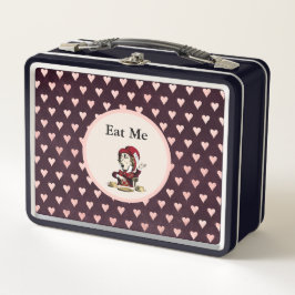 Mad Hatter "Eat Me" Burgund und rosa Herzen Metall Brotdose