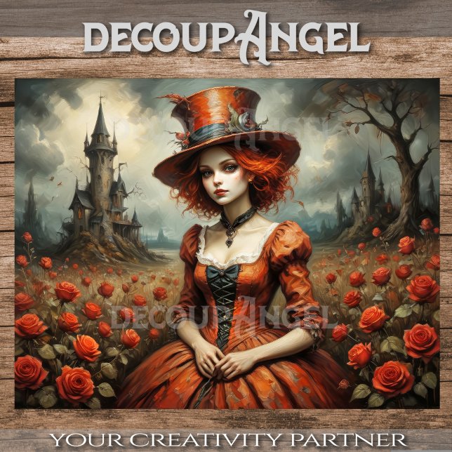 Mad Hatter Girl in Rose Garden Entdeckungsreise Seidenpapier (Von Creator hochgeladen)