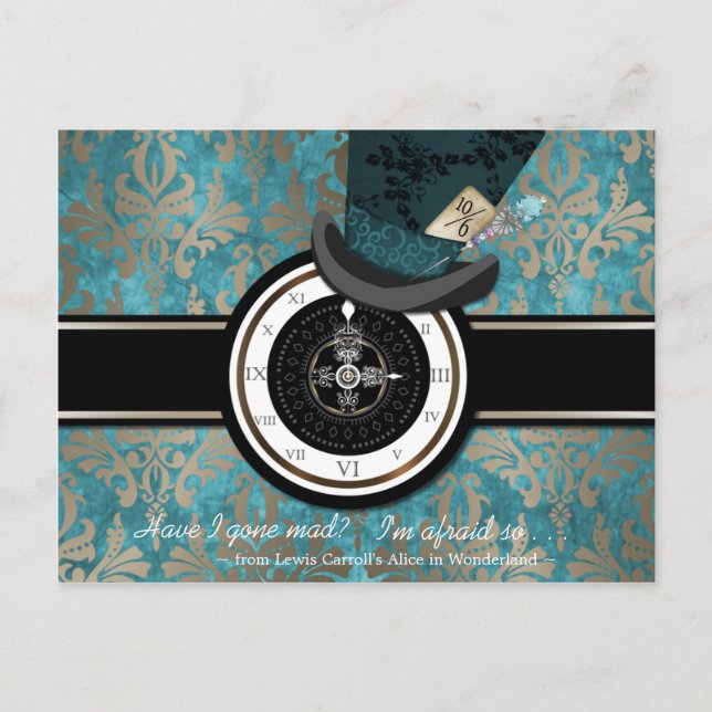 Mad Hatter Save the Date Postcard Ankündigungspostkarte (Vorderseite)