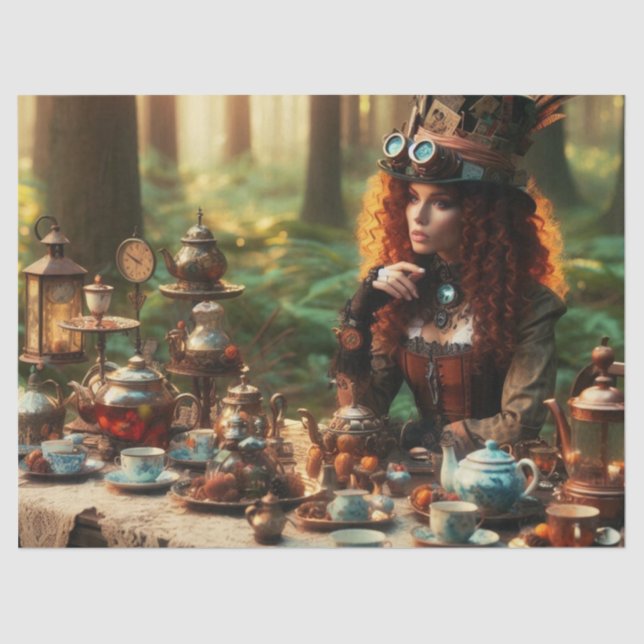Mad Hatter Steampunk Vintage Viktorianische Lady Seidenpapier (Vorderseite)
