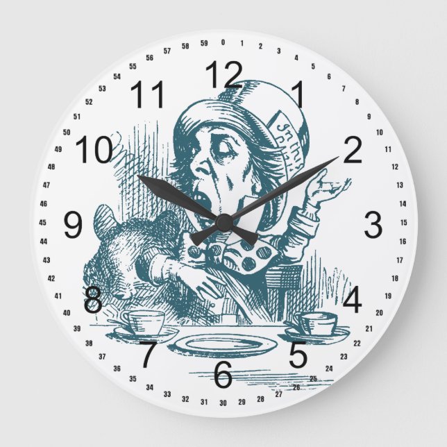 Mad Hatter Tea Party Große Wanduhr (Vorderseite)