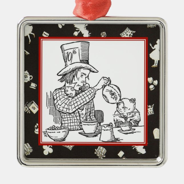 Mad Hatter und Dormouse Silbernes Ornament (Vorne)