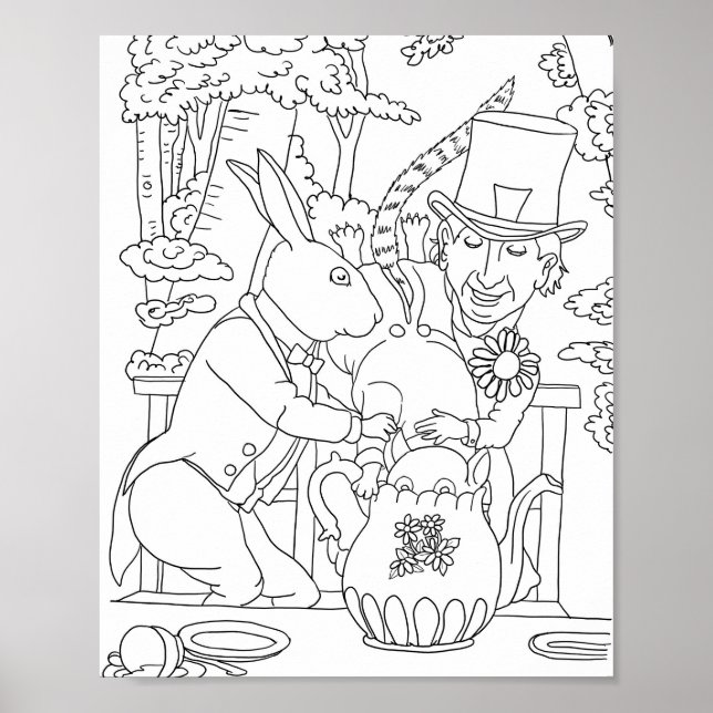Mad hatter weiße Kaninchen Türmchenfarbe Seite Poster (Vorne)