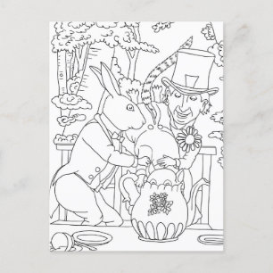 Mad hatter weiße Kaninchen Türmchenfarbe Seite Postkarte