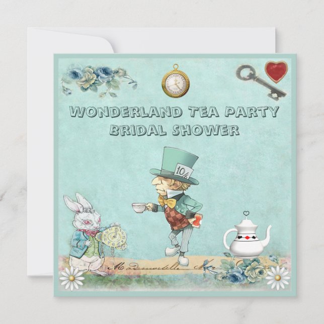 Mad Hatter Wonderland Tee Party Brautparty Einladung (Vorderseite)