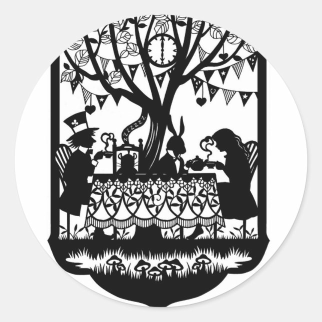 Mad Hatters Tee Party Runder Aufkleber (Vorderseite)