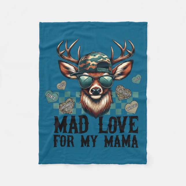 Mad Love For My Mama Deer Head Valentines Day Hunt Fleecedecke (Vorderseite)