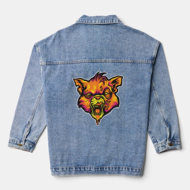 Mad Rabid Cat Illustration Jeansjacke (Rückseite)