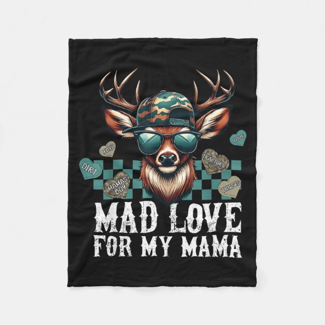 Mad Retro Love For My Mama Camo Deer Hunting Valen Fleecedecke (Vorderseite)