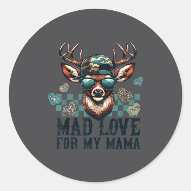 Mad Retro Love For My Mama Camo Deer Hunting Valen Runder Aufkleber (Vorderseite)