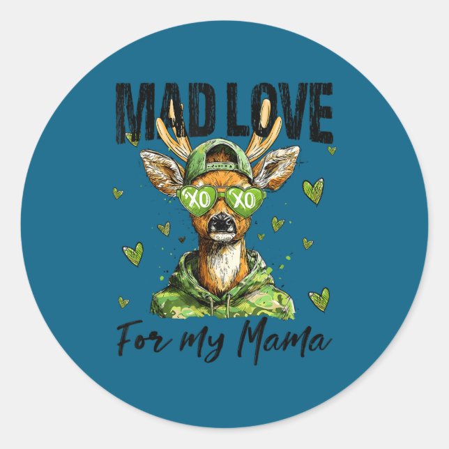 Mad Retro Love For My Mama Deer Hunting Boys Valen Runder Aufkleber (Vorderseite)