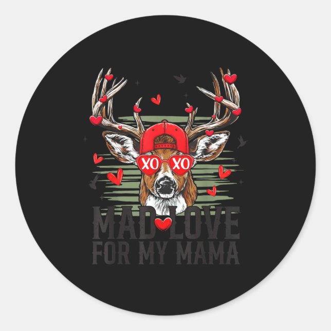 Mad Retro Love For My Mama Deer Hunting Happy Vale Runder Aufkleber (Vorderseite)