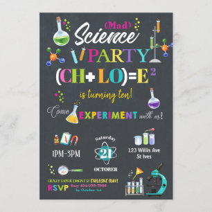 Mad Science Birthday Party Chalkboard Girl Einladung
