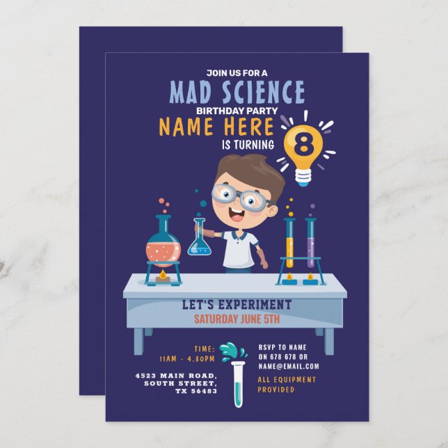 Mad Science Birthday Party Experiment Einladung (Vorne/Hinten)
