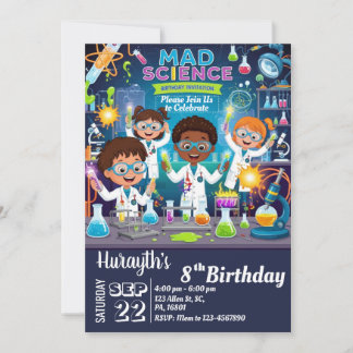 Mad Science - Geburtstagseinladung für Junge und M Einladung