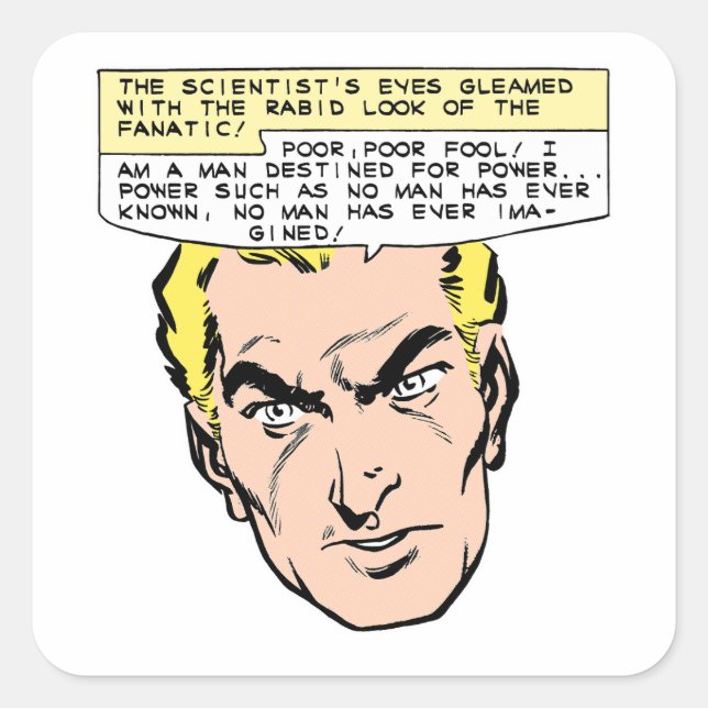 Mad Scientist bedroht Vintages Comic Quadratischer Aufkleber (Vorderseite)