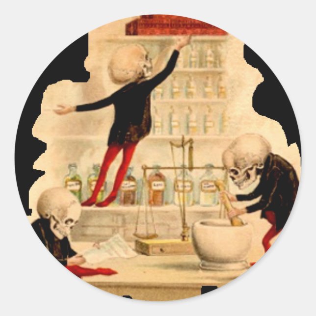 Mad Scientist Skeletts Runder Aufkleber (Vorderseite)