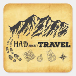 Mad über Reise-Retro-Vintag-Aufkleber Quadratischer Aufkleber