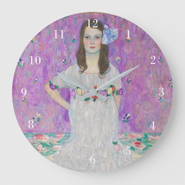 Mada Primavesi Gustav Klimt Lila Girl Portrait Große Wanduhr (Vorderseite)