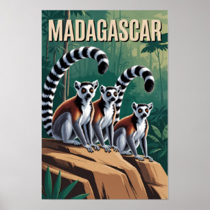 Madagascar Lemuren Illustration Reise Kunst Vintag Poster