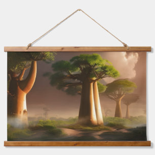Madagaskar Baobab Forest Fantasy Wandteppich Mit Holzrahmen