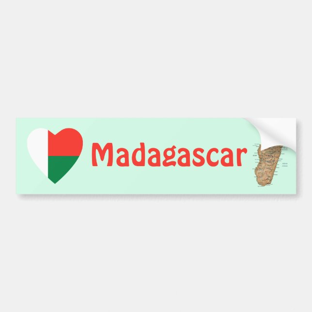 Madagaskar-Flaggen-Herz + Karten-Autoaufkleber Autoaufkleber (Vorne)