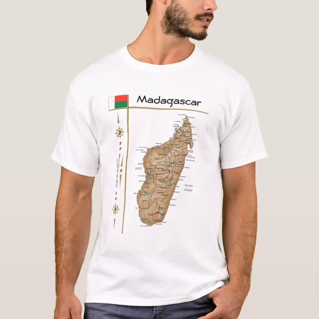 Madagaskar Karte + Flagge + T - Shirt (Vorderseite)